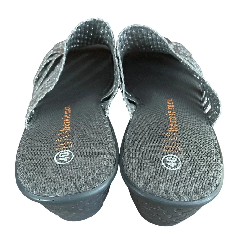 NEW Bernie Mev Kent Wedge Sandals Silver‎ Grey Woven Elastic Comfort US 9 EU 40
